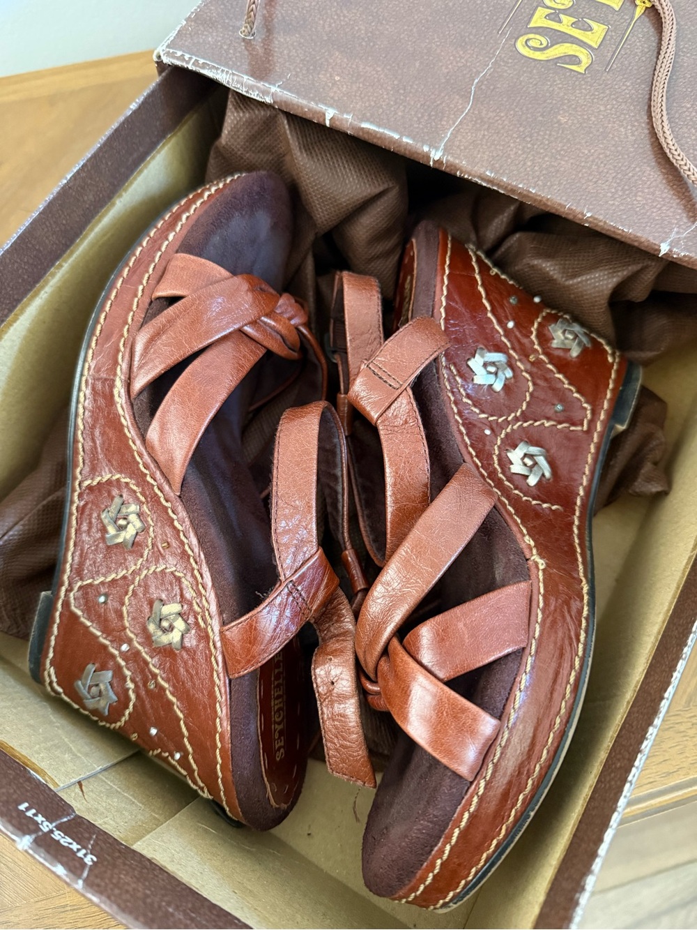 Y2K Brown Leather Seychelles Wedges - Women